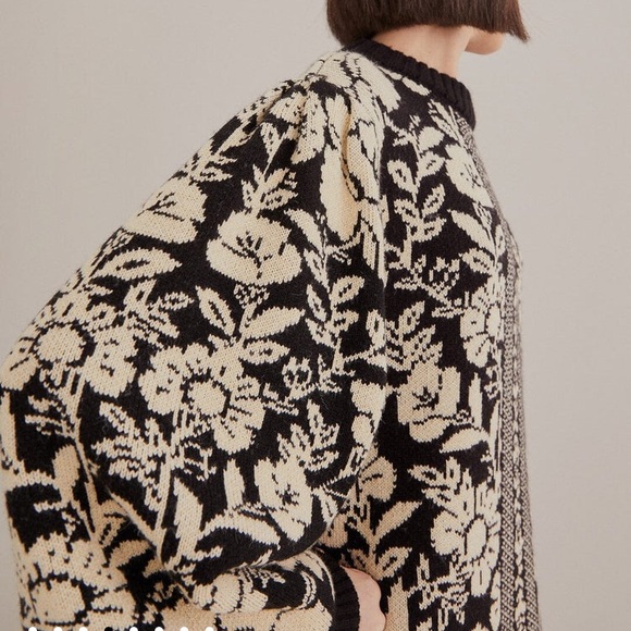 NEW FARM Rio Black Pineapple Garden Mini Sweater Dress Tunic Floral Knit Size XL - Picture 4 of 15